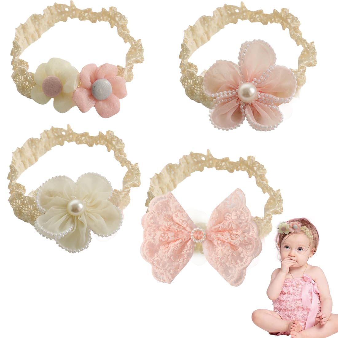 Bandeaux Bébé Fille Bandeau Cheveux Arc Turban Élastique Fleur Accessoires Enfant