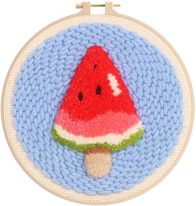 2 Pack Easy Punch Needle Embroidery Watermelon Ice Lolly Starter Kits for Kids and Adults Beginners with Punch Needle Tool,Threader, Stamped Fabric Embroidery,Hoop,Pen, Punch Needle Kits
