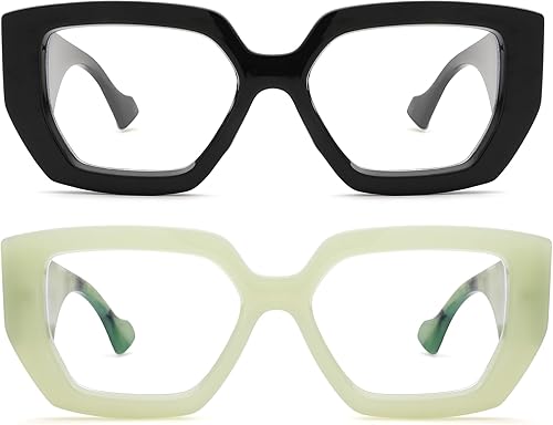 Miniatura 2 de Hycredi Gafas de luz azul de marco grueso para mujeres y hombres, anteojos cuadrados de gran tamaño para juegos de computadora con lente transparente