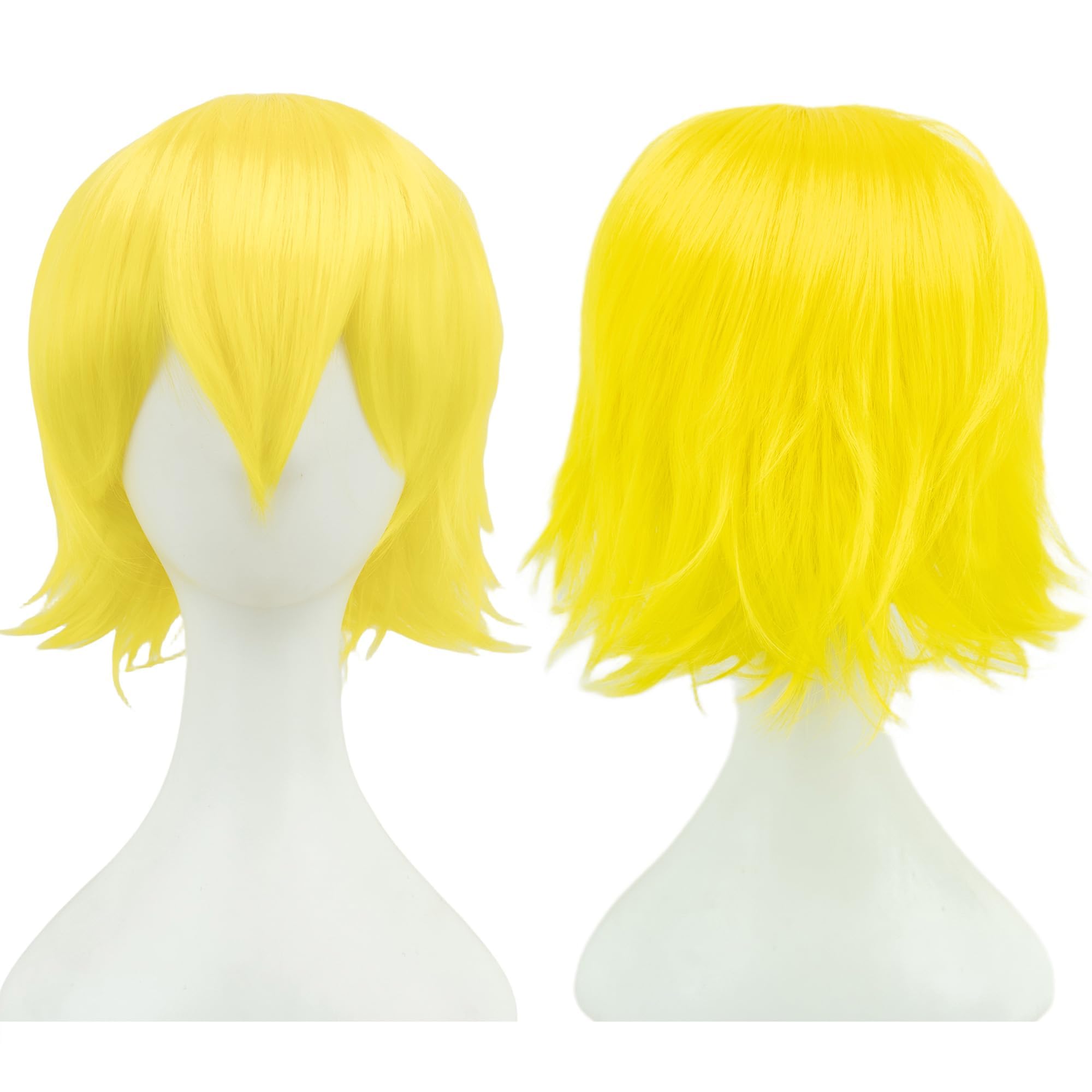 IMISSU 12 Inches Unisex Short Cosplay Hair Party BOB Wig with Bangs Halloween Costume Wigs (Bright Yellow)