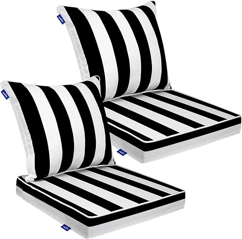 Deep Seat Cushion Set 24 x 24 inches Outdoor Patio Seat and Back Cushion Chair Cushions for Outdoor Furniture Water Repellent Set (2 Sets))
