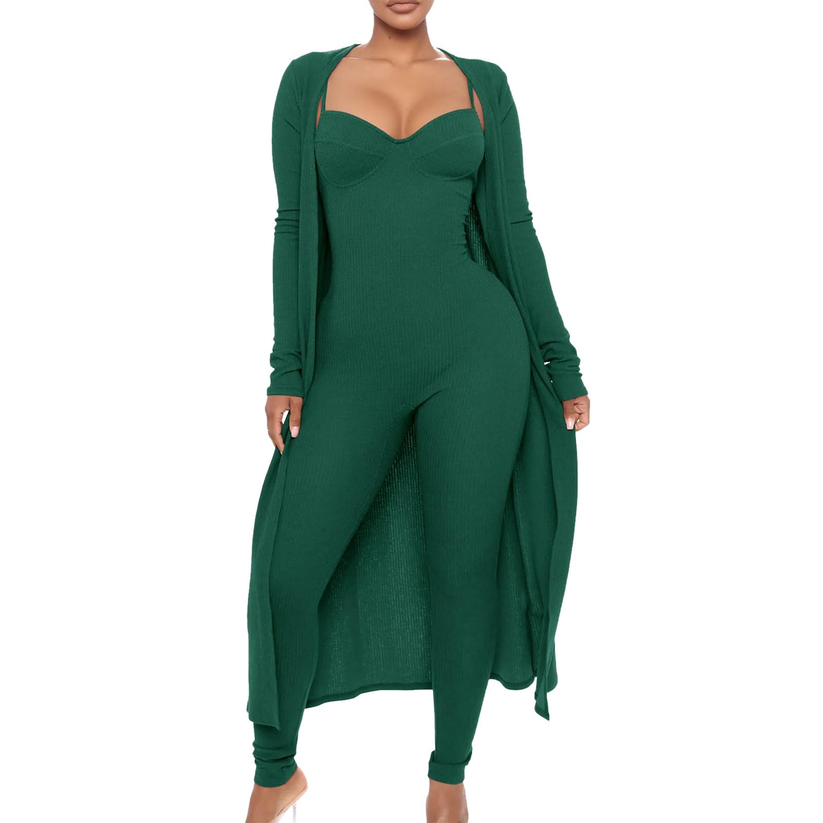 Tuta da donna con bretelle autunnali, a maniche lunghe, ampia, lunga, casual, da donna, in due pezzi