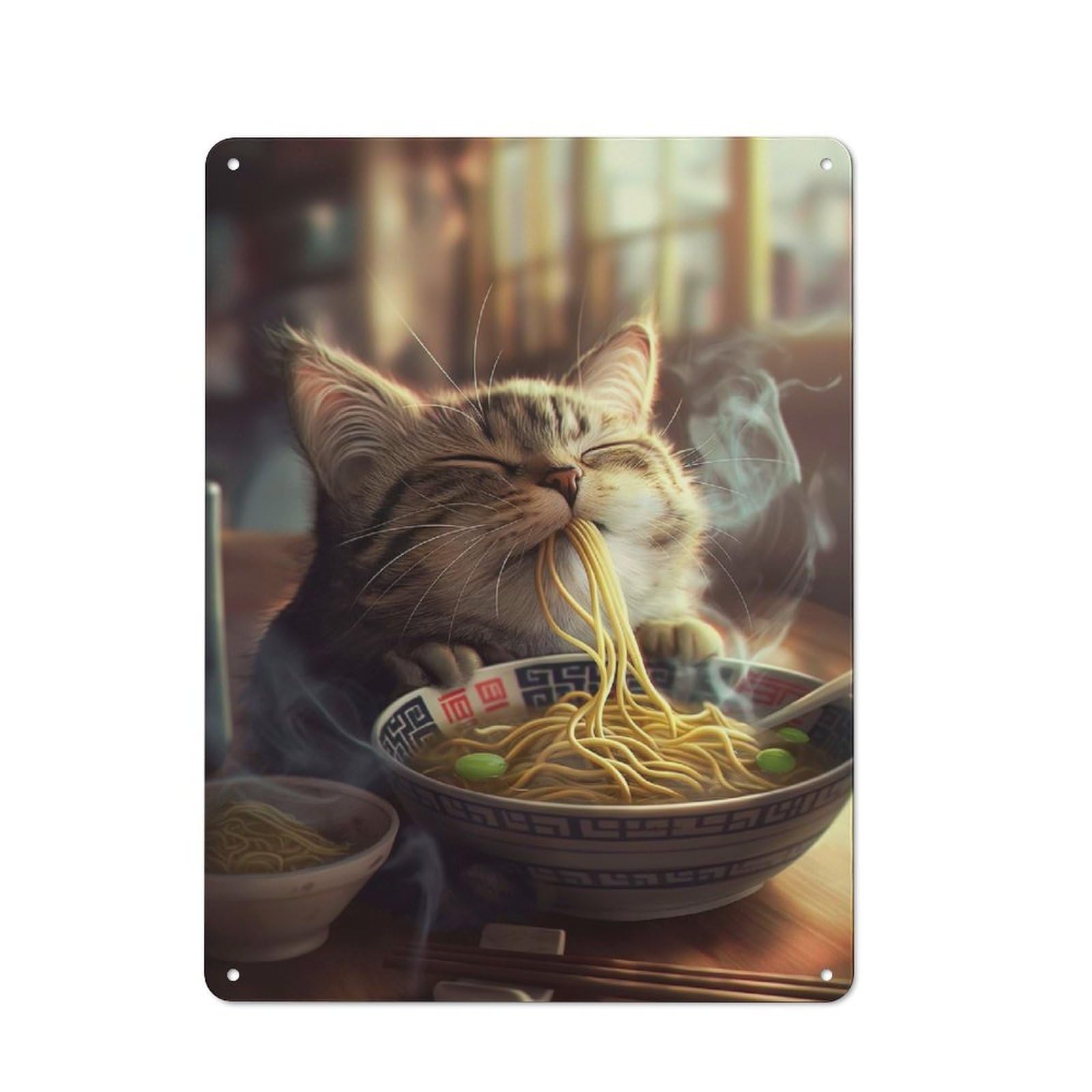 Junmoney Adorable Cat Ramen Noodles Tin Wall Plaque 40X30cm With For Bar Or Restaurant, Suited To Restaurant Interior Fans