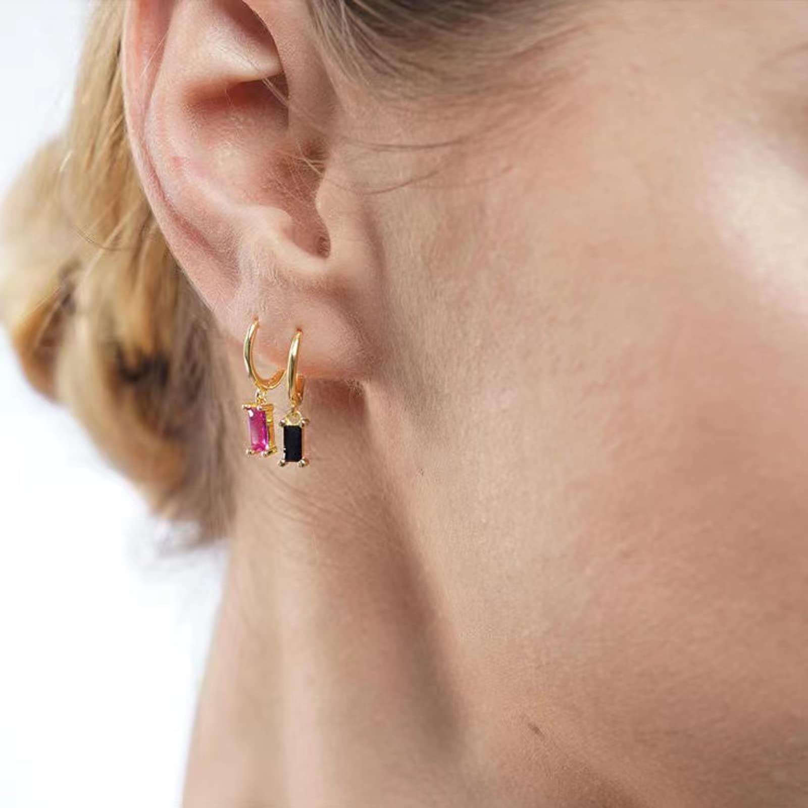 Orecchini A Cerchio Con Orecchini Pendenti, Orecchini Donna Lunghi Donna Oro 14K Orecchini Donna Oro Bambina e Uomo 2Pz