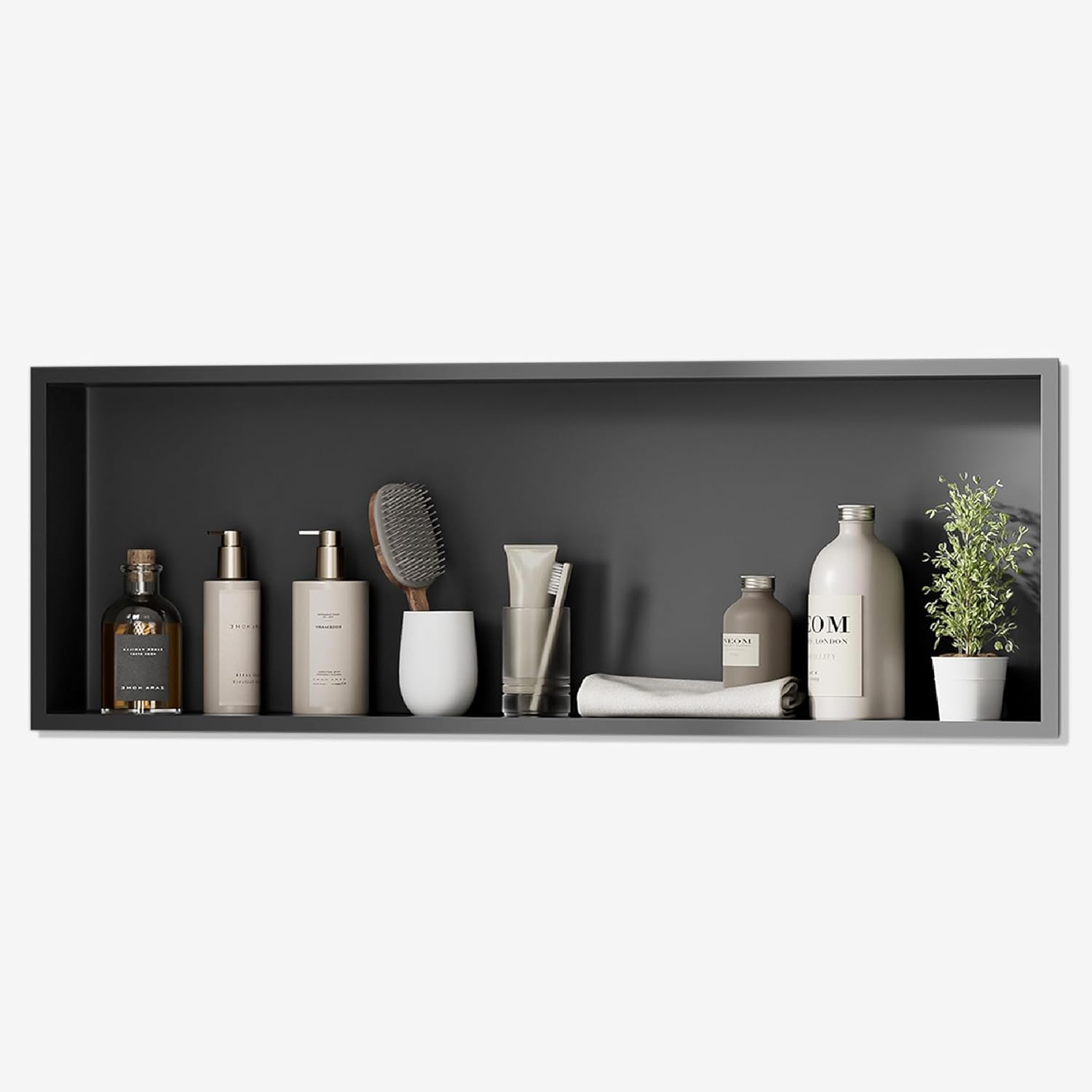 Superflo Stainless Steel Shower Niche Shower Niche No Tile Needed, 36" X 12" Black Niche For Shower Wall, Recessed Wall Niche For Bathroom & Bedroom Storage Over Mount Installation With Partitions Black 36x12" Single Shelf