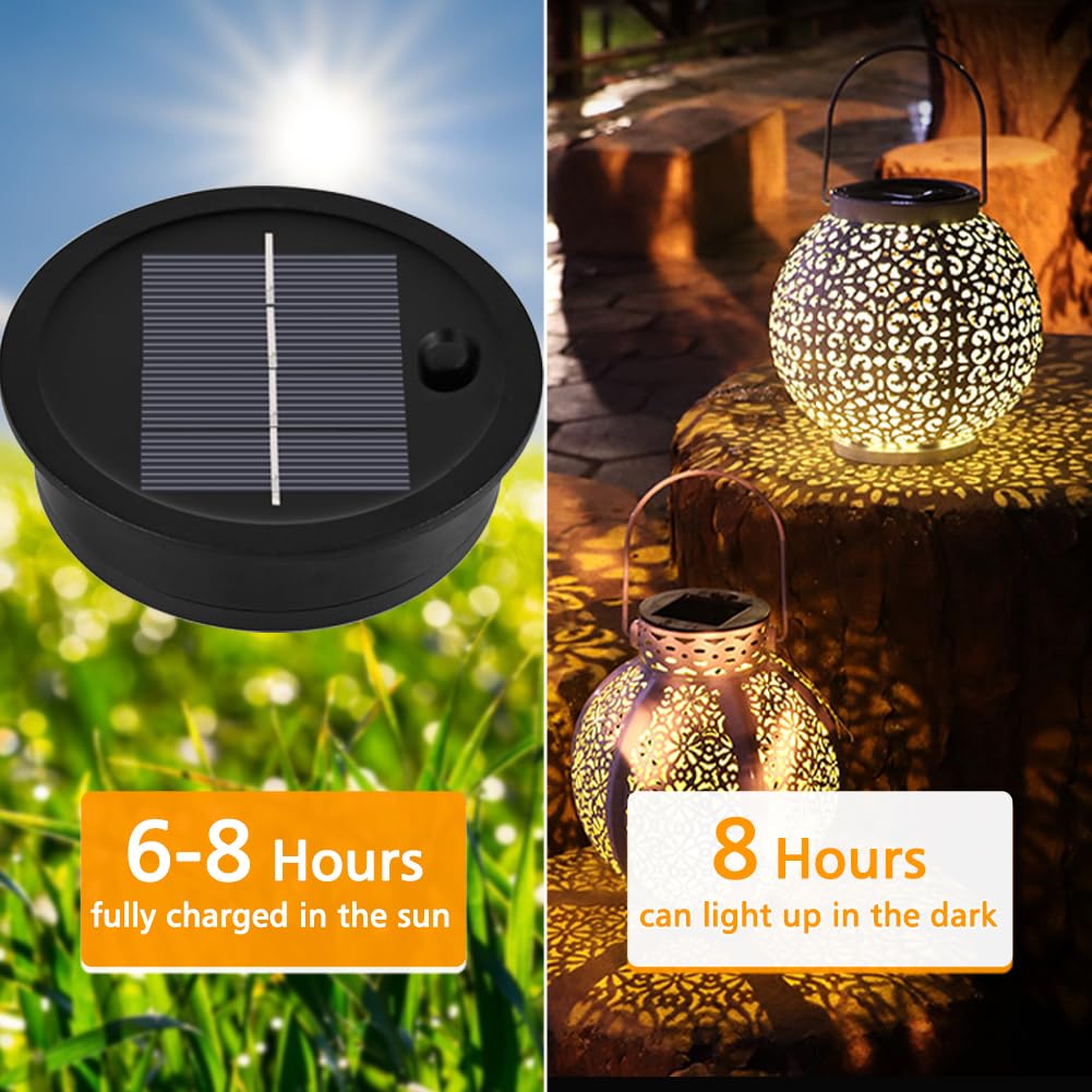Joycabin 2 sztuki lamp solarnych, zamiennik, górna część 8 cm, z diodami LED, ciepła biel, pokrywa solarna, IP65, wodoszczelna skrzynka na baterie słoneczne, panel słoneczny, część zamienna do lamp