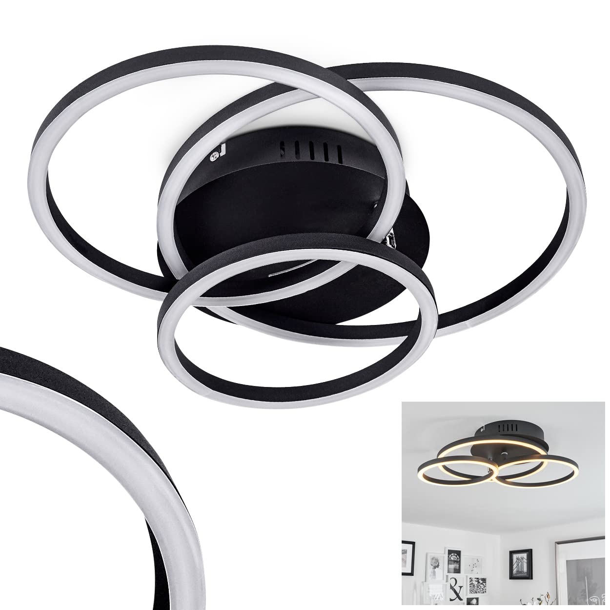 LED Ceiling lamp Malanjee Modern, Ceiling lamp Made of Metal in Nickel matt, 1 x LED 30 Watt, Height 10 cm max. 27 cm, 1100 Lumen, 3000K, Rings can be Adjusted as Required