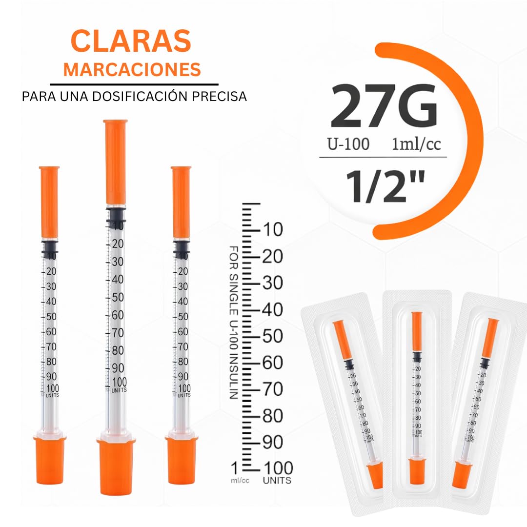100 unidades de 1 ml de tubo de plástico de 27 g x 1/2 pulgadas (0,4 x 12,7 mm), herramientas de medición multiusos, empaquetadas individualmente