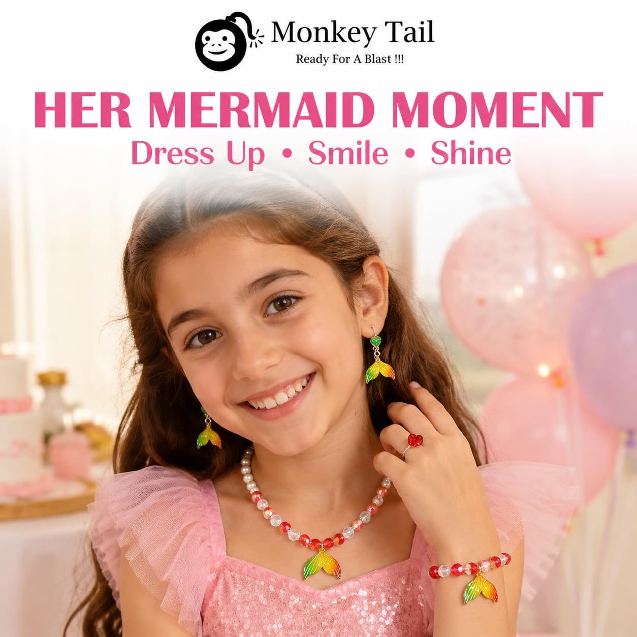 MONKEYTAIL Birthday Return Gift for Girls, Red Mermaid Jewellery Kit 4