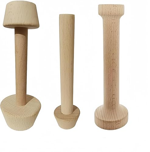 Juego de 3 piezas de tarta de madera de doble cara, prensa de moldeo de masa extraíble de madera, herramienta de hornear para mini tarta de huevos,