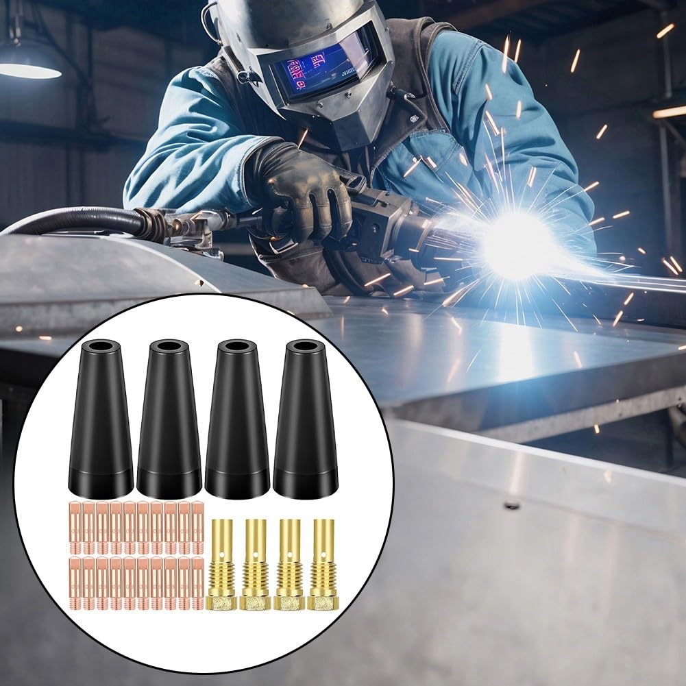 Kit di punte per ugelli senza gas per torcia di saldatura AK14 MB14, 28 pezzi, inclusi 4 ugelli e 20 punte di contatto per risultati ottimali