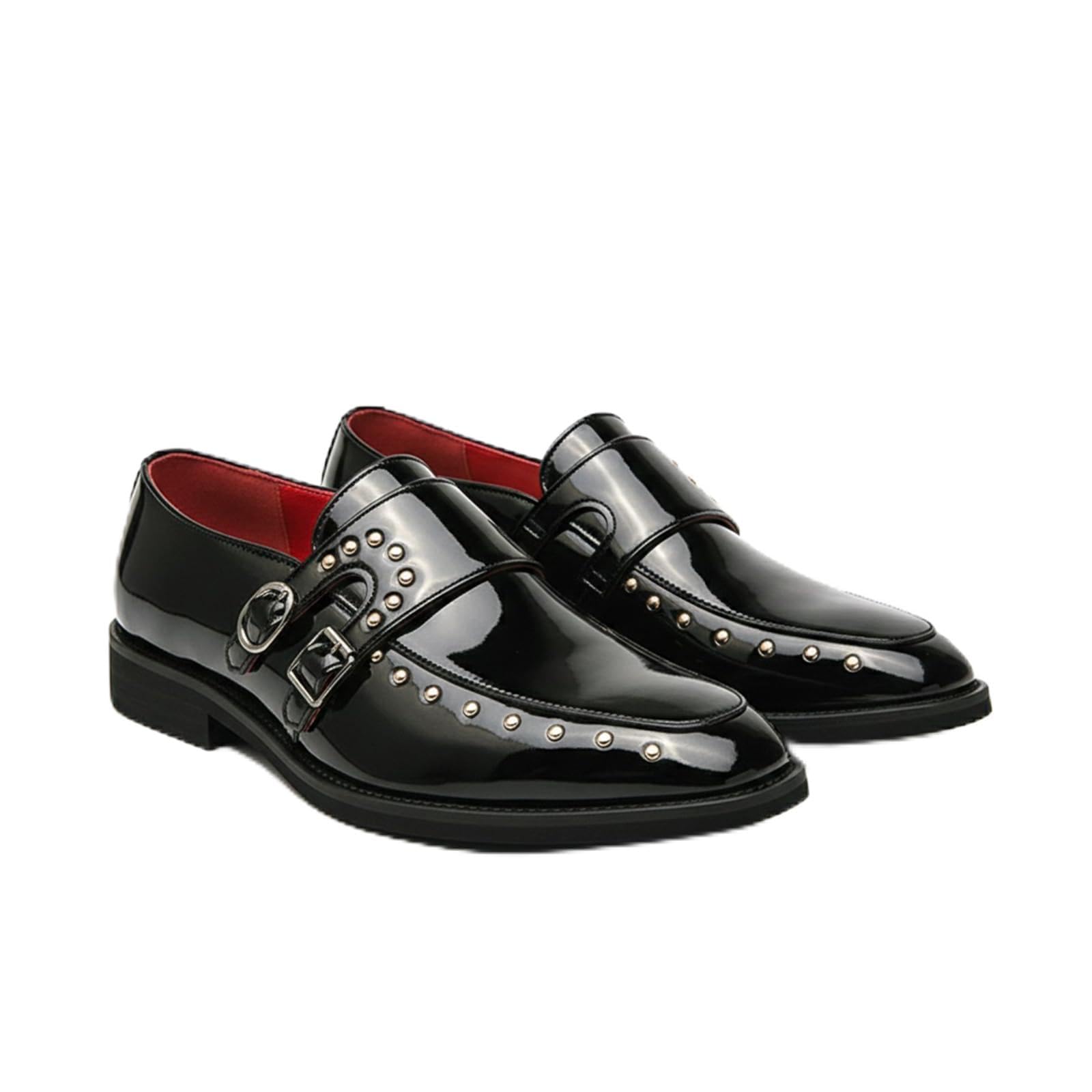 Zapatos De Vestir Brillantes De Hombre con Hebillas Dobles Y Tachuelas Mocasines para Fiesta Boda O Esmoquin Fáciles De Poner