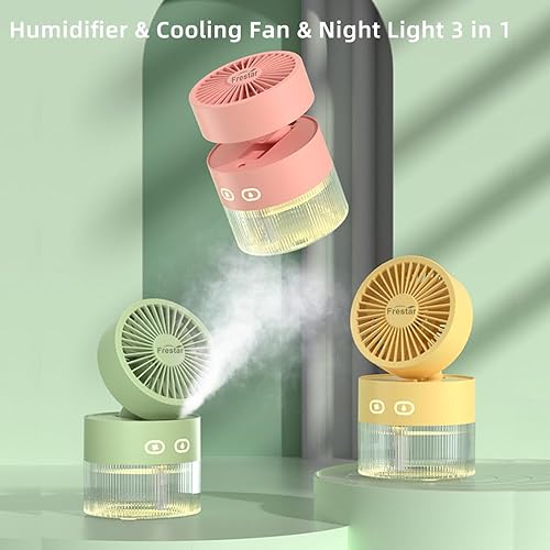 Miniatura 6 de Ventilador de refrigeración personal y humidificador de aire pequeño de 11.8 fl oz con luz nocturna LED, humidificador de carga USB de escritorio y