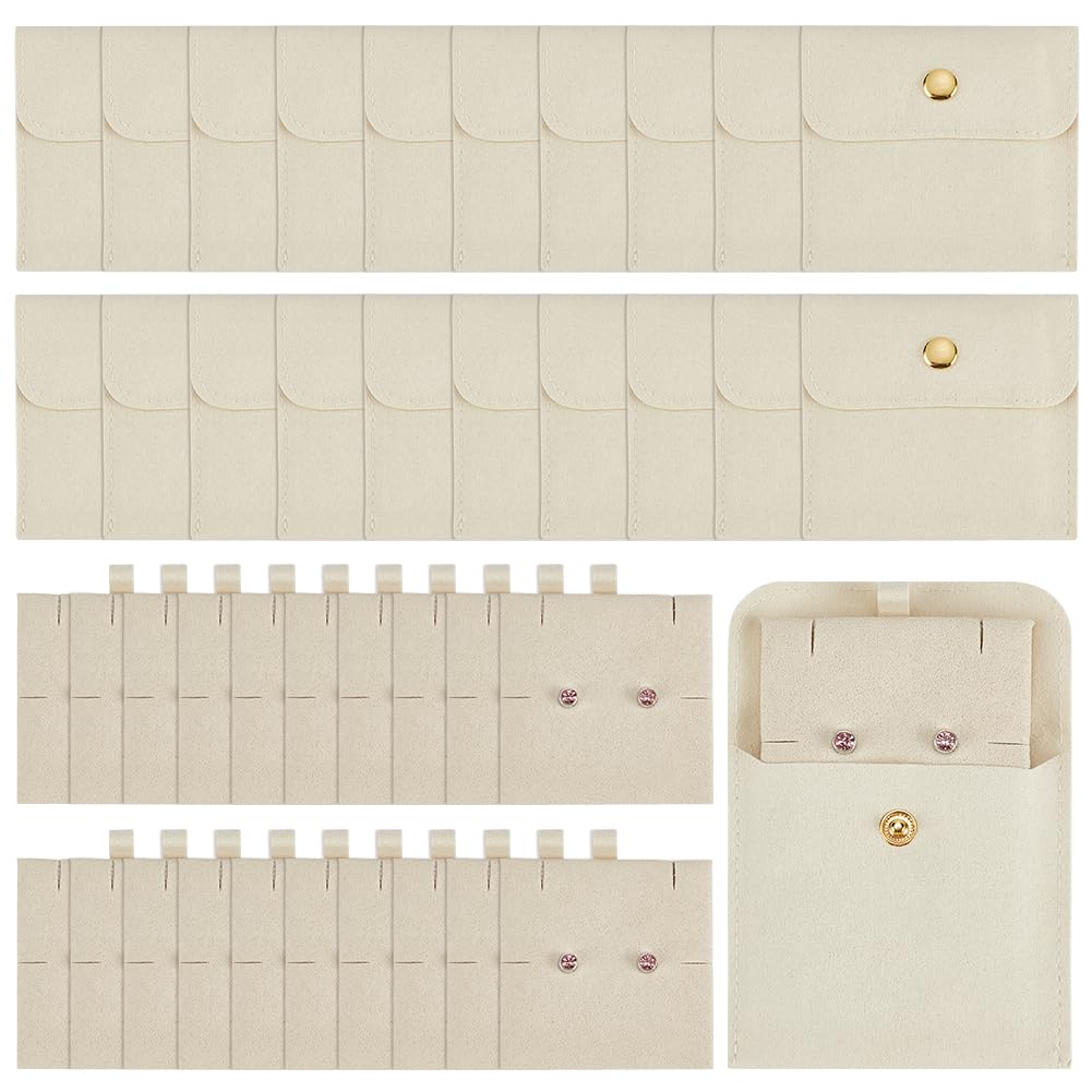 UNICRAFTALE 20 sacchetti per gioielli con inserto in microfibra, colore beige, confezione regalo rettangolare portatile, con bottone automatico, per anelli, collane, orecchini, orologi da polso, 7 x 8