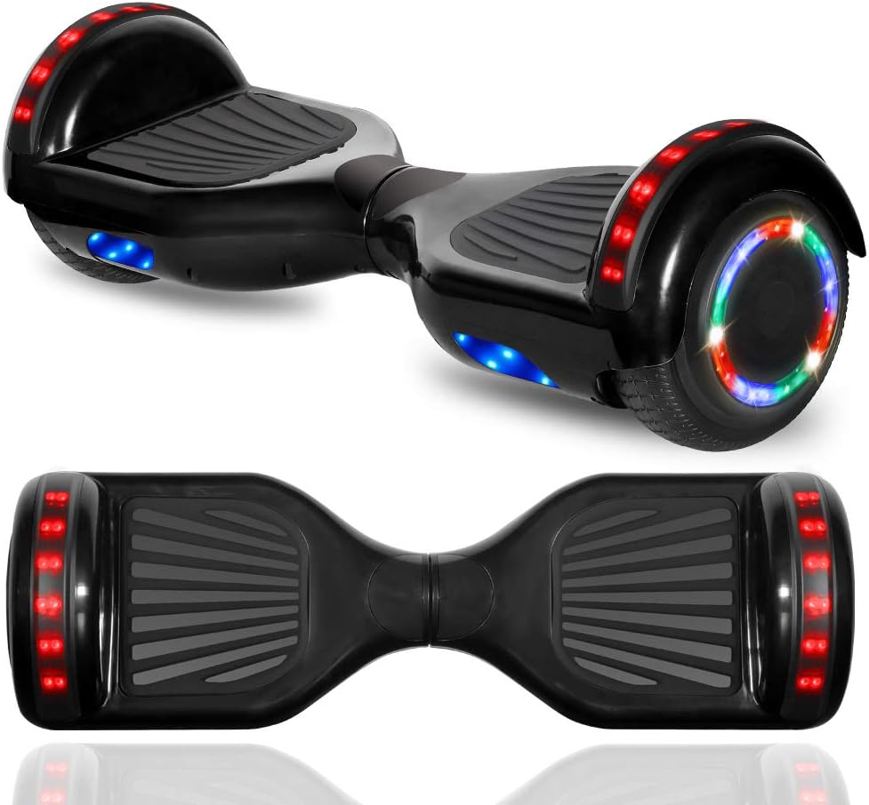 cho New Hoverboard Electric Smart Self Balancing Scooter with Built-in Wireless Speaker 6.5“ LED Wheels and Side Lights Safety Certified (Solid Black)