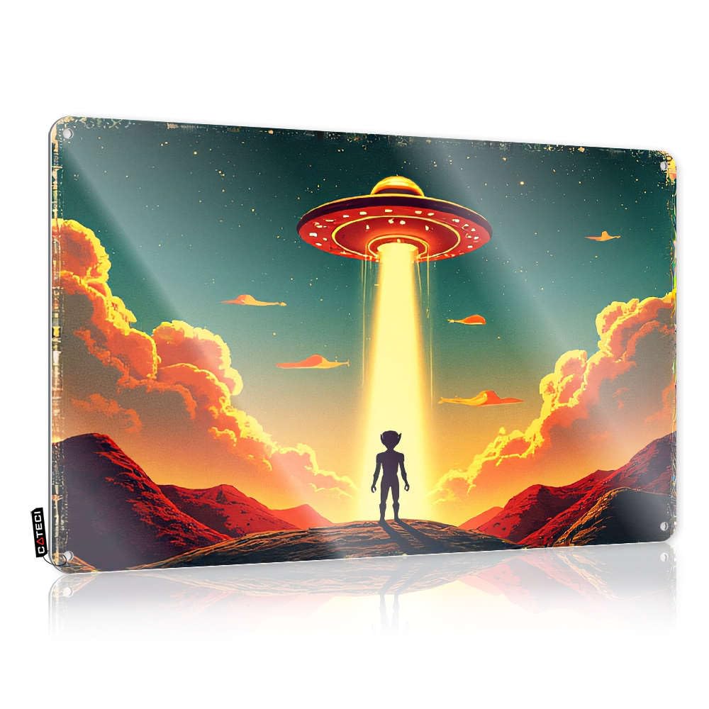 Sujd Colour Poster Artwork Wall Art - A Person Is Being Abducted By An Alien Spaceship. Custom Cute Retro Style Decoration For Garage(30X40cm)