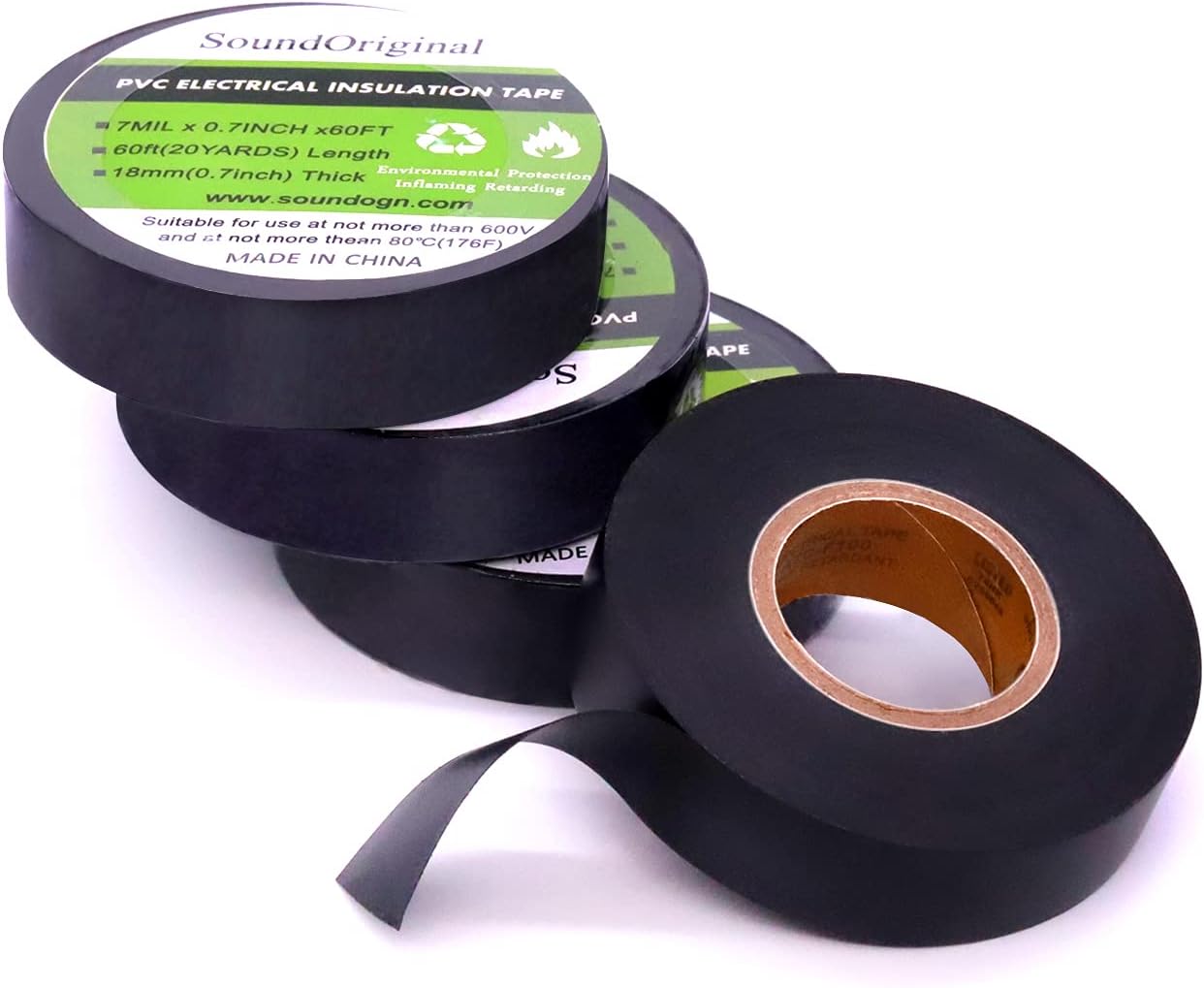 Black Electrical Tape 4 Pack 3/4-Inch by 60 Feet, Voltage Level 600V Dustproof, Adhesive for General Home Vehicle Auto Car Power Circuit Wiring Black (60ft Black)