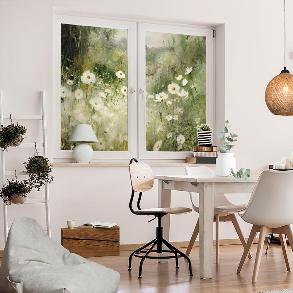 Rustykalna kwiatowa folia witrażowa, 2 szt., 90 x 140 cm, dekoracyjna osłona prywatności, do drzwi domowych i szklanych, blokująca słońce, piękny wzór kwiatowy dla zwiększenia prywatności i estetyki