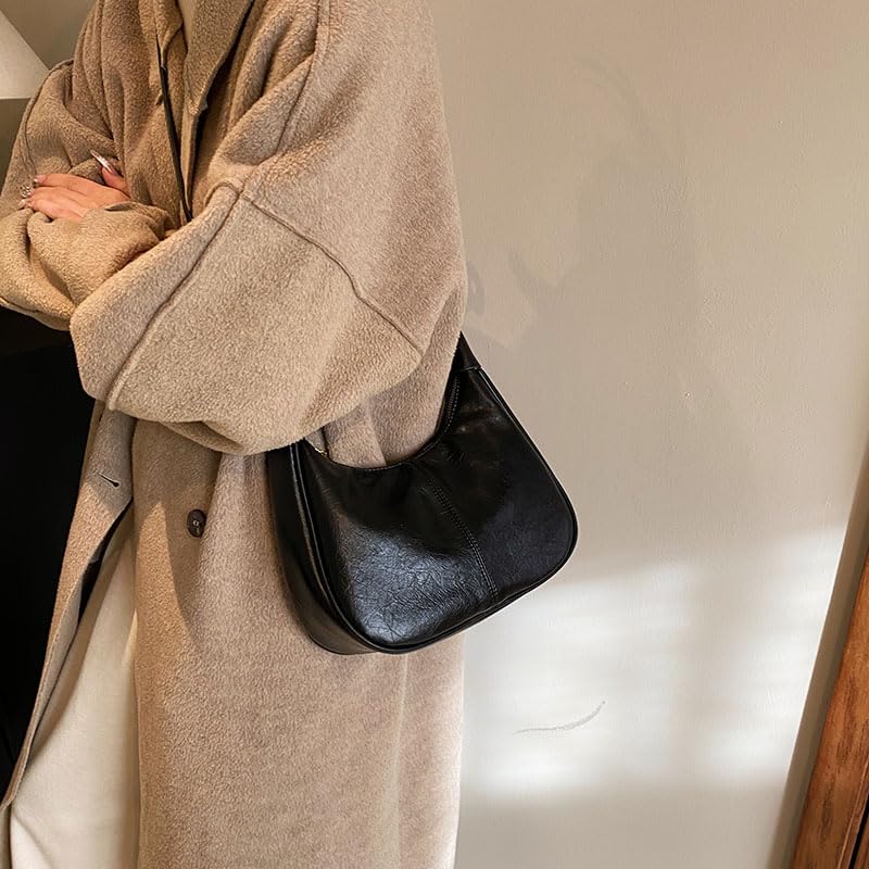 YFGBCX Small Crescent Shoulder Bag for Women - Fall Bag Red Retro Solid Color Half Moon Purse3