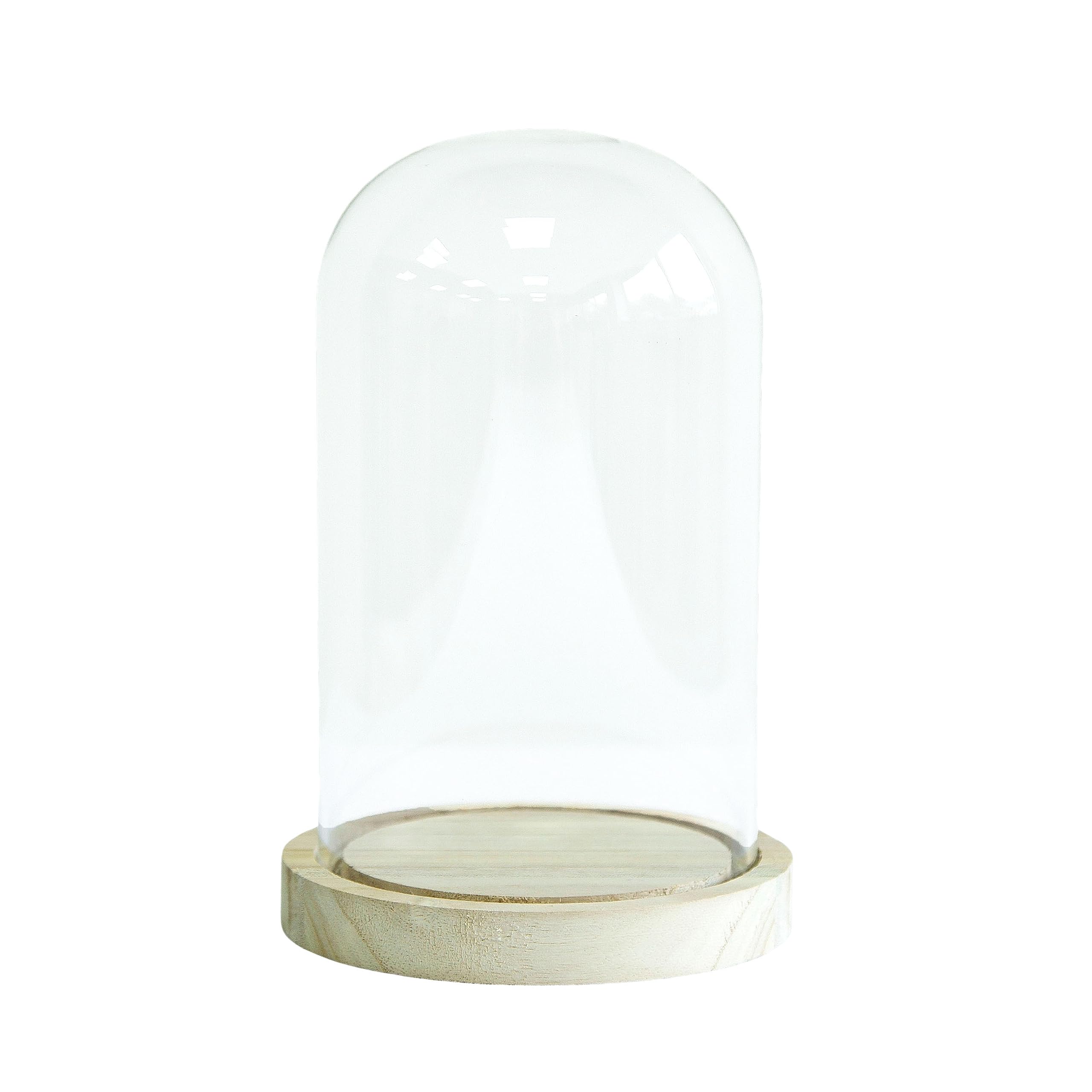 Decor Essentials LED Glass Bell Jar with Wooden Base - Mesmerizing Display - Batteries Included - Perfect for Figurines, Ornaments, Terrariums (Natural 21.5cm)
