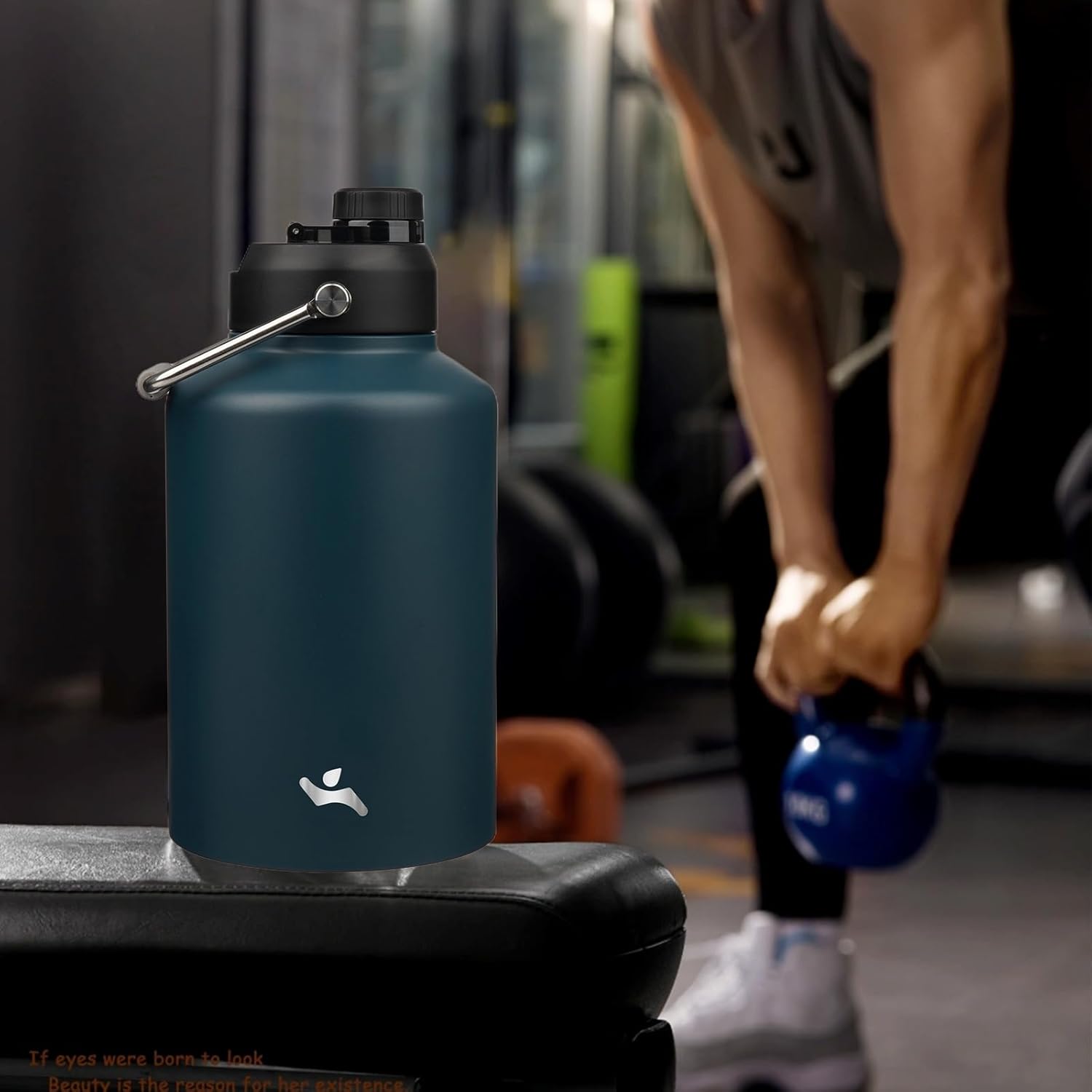 1 Gallon Jug with Handle,128 oz Insulated Water Bottle with Carrying Pouch, Double Wall Vacuum Stainless Steel Metal Bottle,Navy blue - Image 7