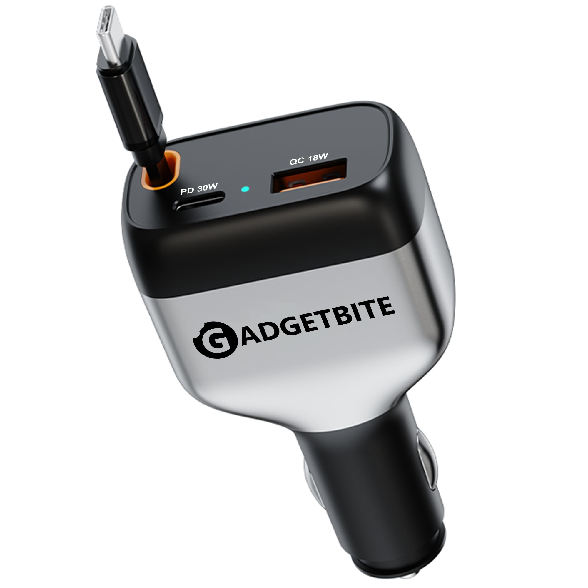 GadgetBite EON 84W Fast Car Charger with Dual Type-C PD 30W & 33W, USB-A 18W Output, Multi-Port Charger with Built-in Cable 0.85m, Universal Compatibility for Smartphones, Tablets & iOS (Grey)-image-48