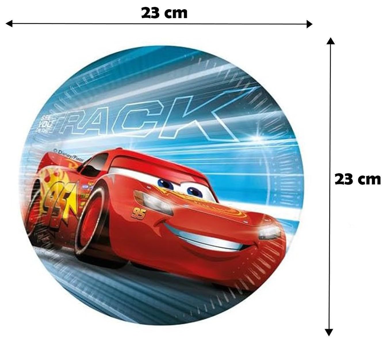 Kit festa di compleanno Cars Victory is Mine per 16 persone eco-friendly (16 piatti di carta ⌀ 23 cm, 16 bicchieri di carta 200 ml, 20 tovaglioli di carta 33x33 cm)