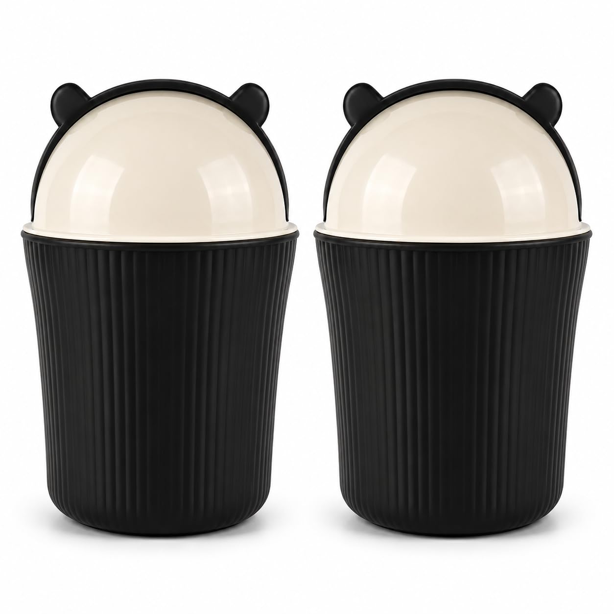 Mclear Table Top Small Dustbin Pvc Swinging Lid Cover with Bear Ear Shape Slide Top Cap, Easy To Use and Clean Mini Trash Bin For Office, School, Home Study Table Color May Vary Pack Of 2-image-39