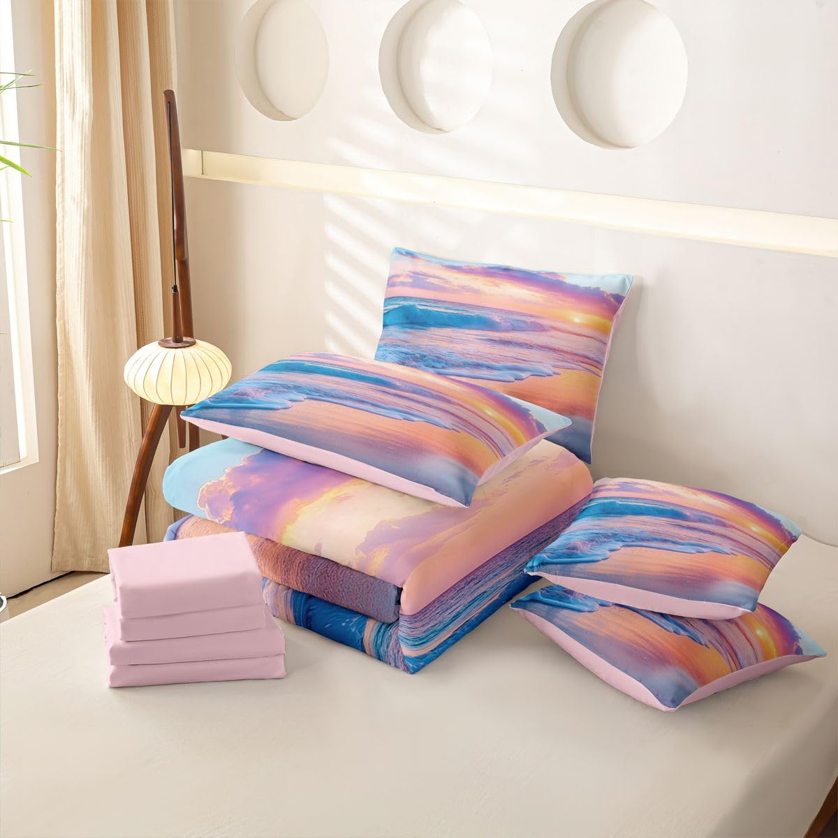 Loussiesd Juego de funda de edredón de 7 piezas para niños y niñas, juego de ropa de cama con funda de edredón, sábanas, fundas de almohada, fundas de cojín, tamaño individual, para niños y niñas