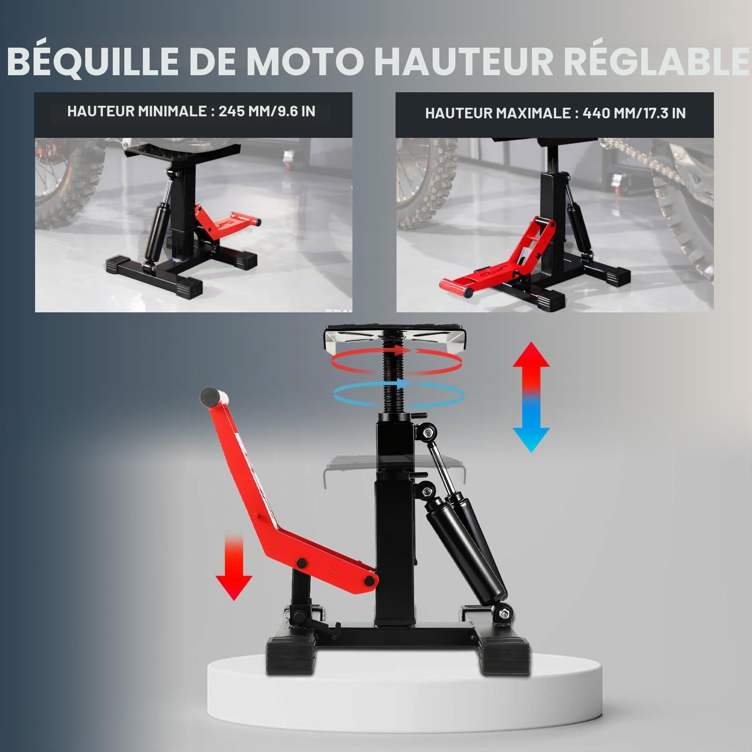 JFG RACING Support Moto Cross,Support Levage Moto Pont Elevateur Moto Hydraulique,Table de Levage Réglable en Hauteur Leve Moto Centrale pour Pitbike E-Bike Enduro Supermoto-Rouge