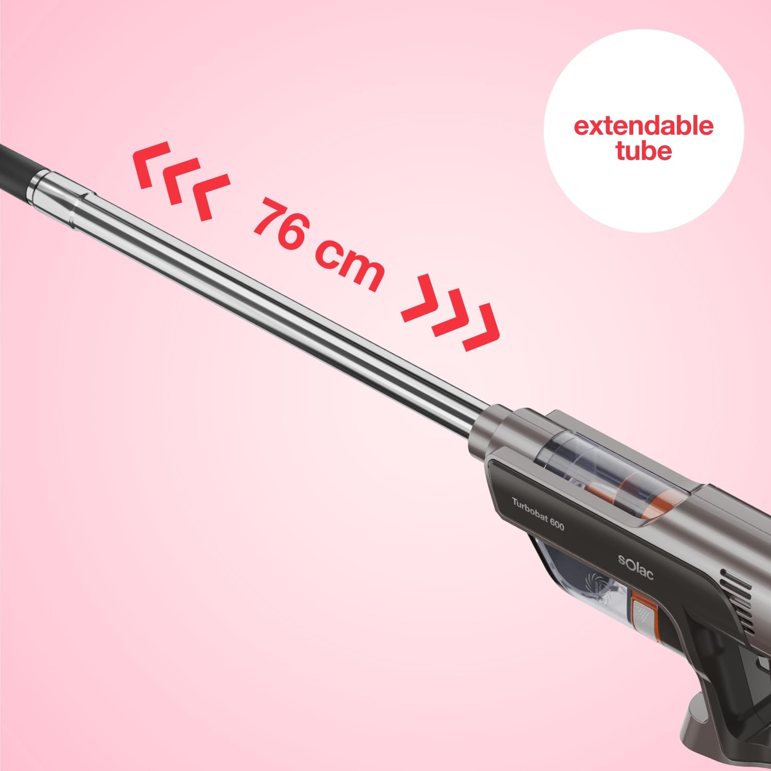 Solac - Aspirador Escoba Turbobat 600 | Potencia 12Kpa | Endless Powertech | Triple Sistema de filtrado ciclónico | Metal Mesh y HEPA | Depósito 800ml | Fácil Manejo | Accesorios Incluidos