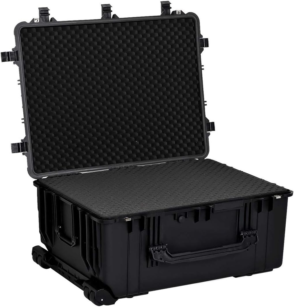 MIEJIA Waterproof Rolling Hard Case with Retractable Pull Handle and Wheels,Foam Inserted, Elegant Black, Fit for Camera, drones, rifles,equipments,Lens,31.1X23.42 X14.37 inches