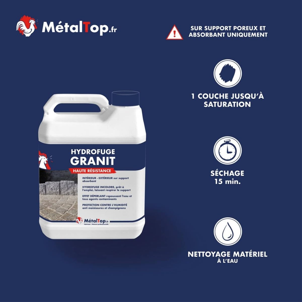Métaltop - Hydrofuge Granit - 5 L - Protection invisible anti-tache pour pierre granitique poreuse.