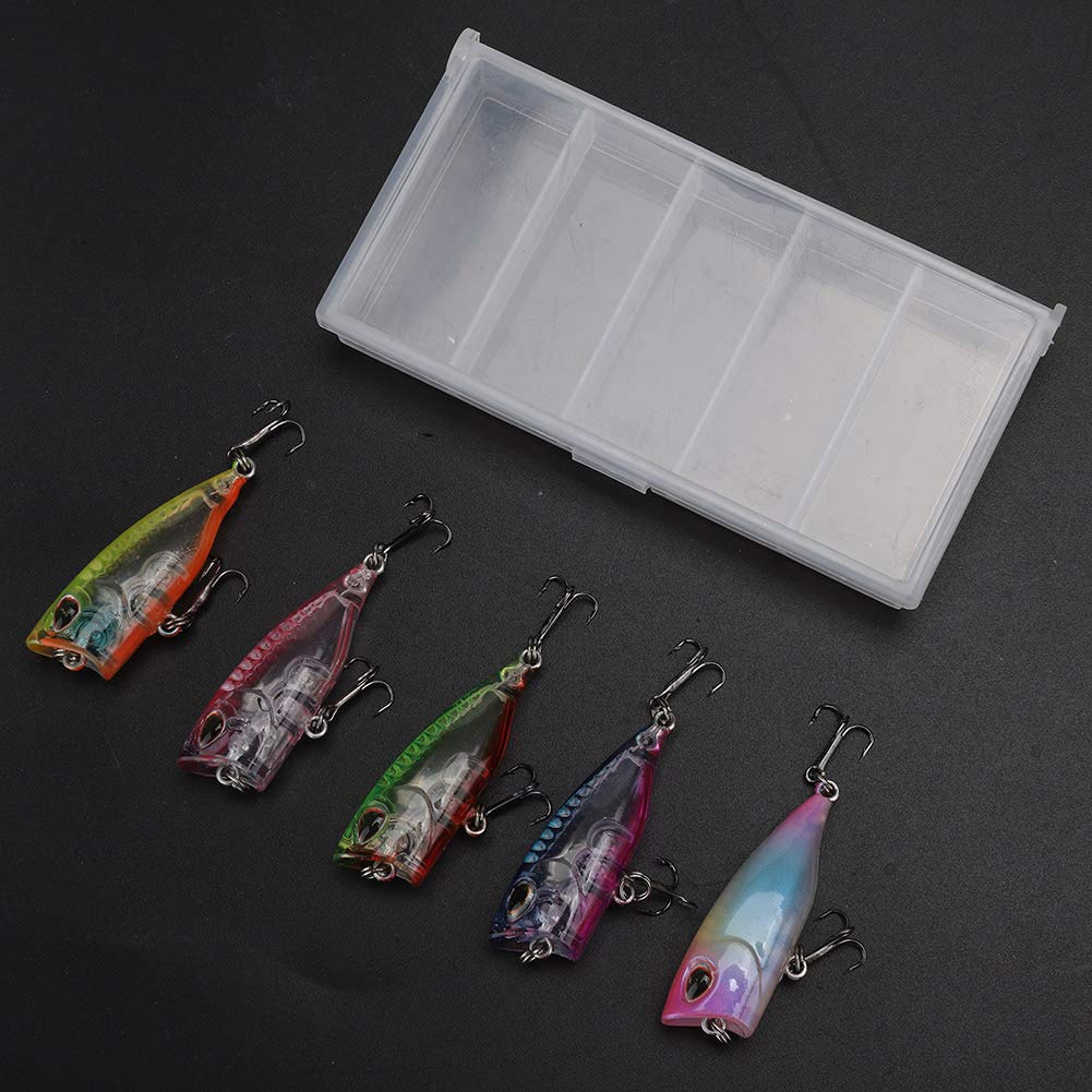 5 pezzi in plastica mini popper esche, esche da pesca galleggiante da 4 cm con sfere in acciaio tintinnante ganci acuti per pesca d'acqua salata d'acqua dolce