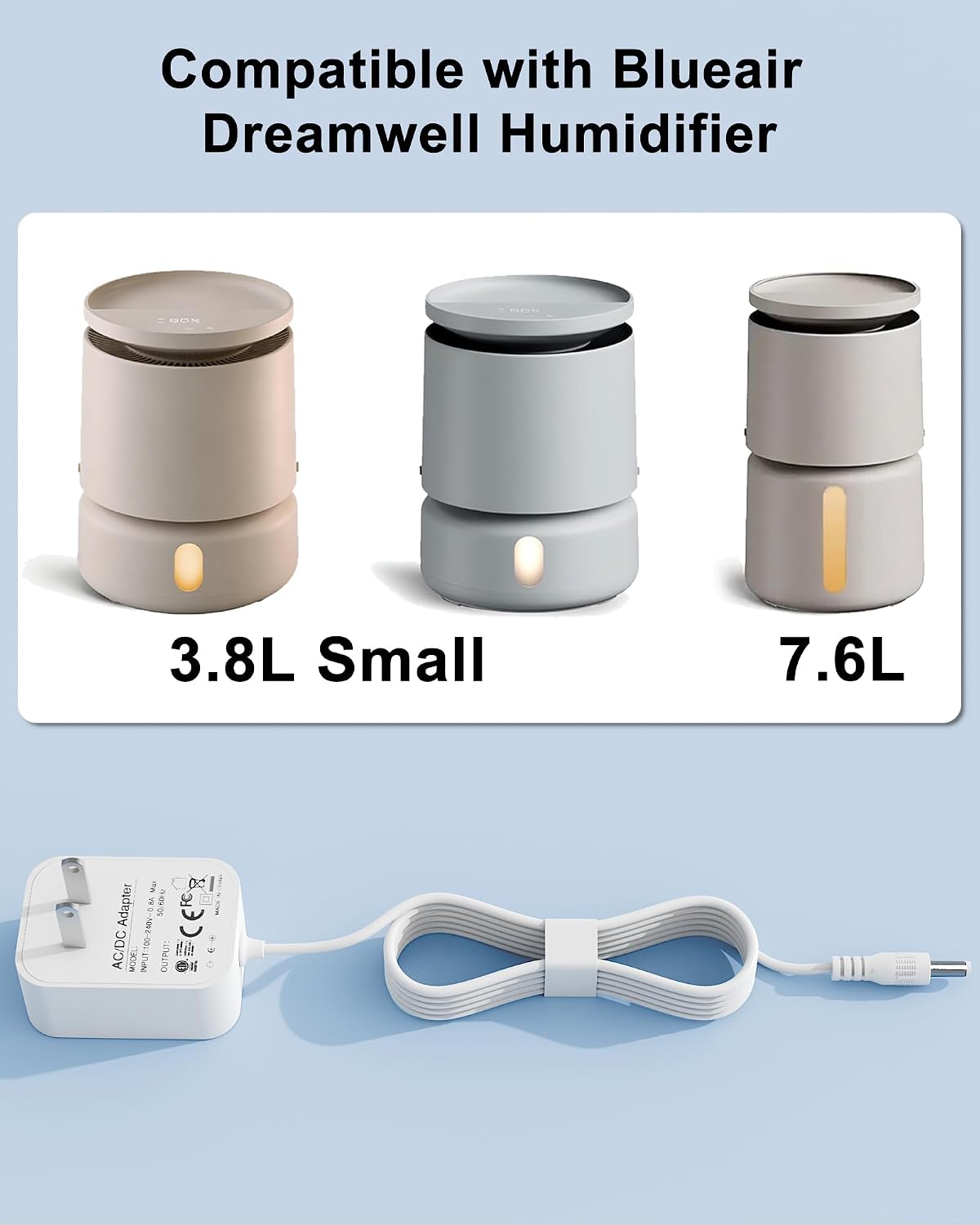 12V Charger for Blueair Room Humidifier, Compatible with Blueair DreamWell Humidifier 3.8L/ 7.6L, ETL Listed AC Adapter image 3