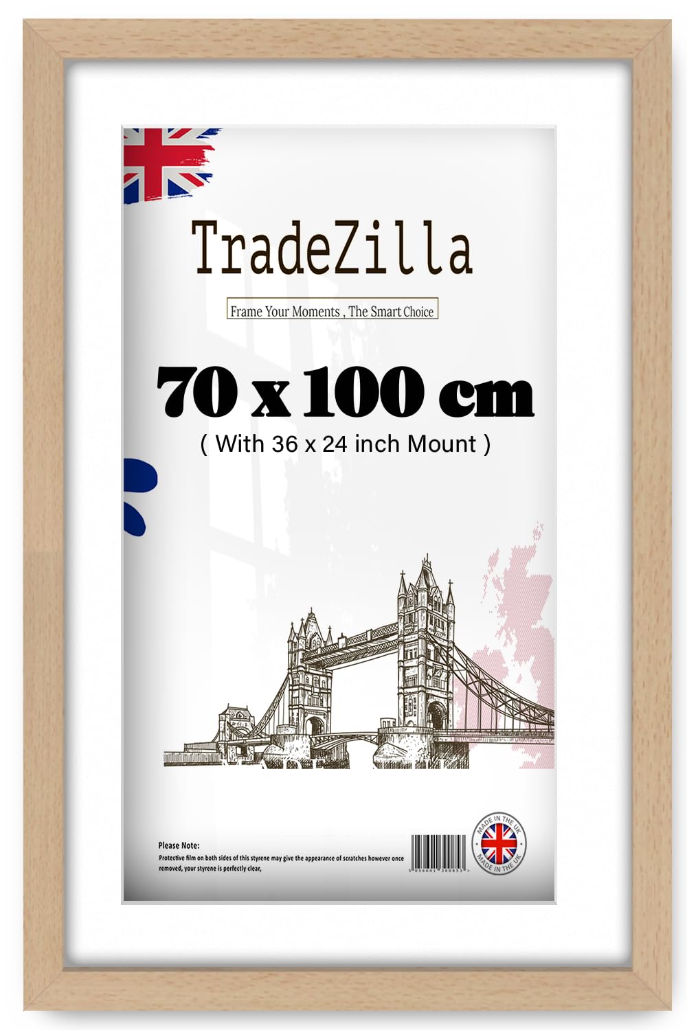 TradeZilla | Rectangle (70 x 100 cm) with 91.44 x 60.96 cm White Mount Eton Wood Beech Gift Frame – 40 x 28 Frame [ Beech ]