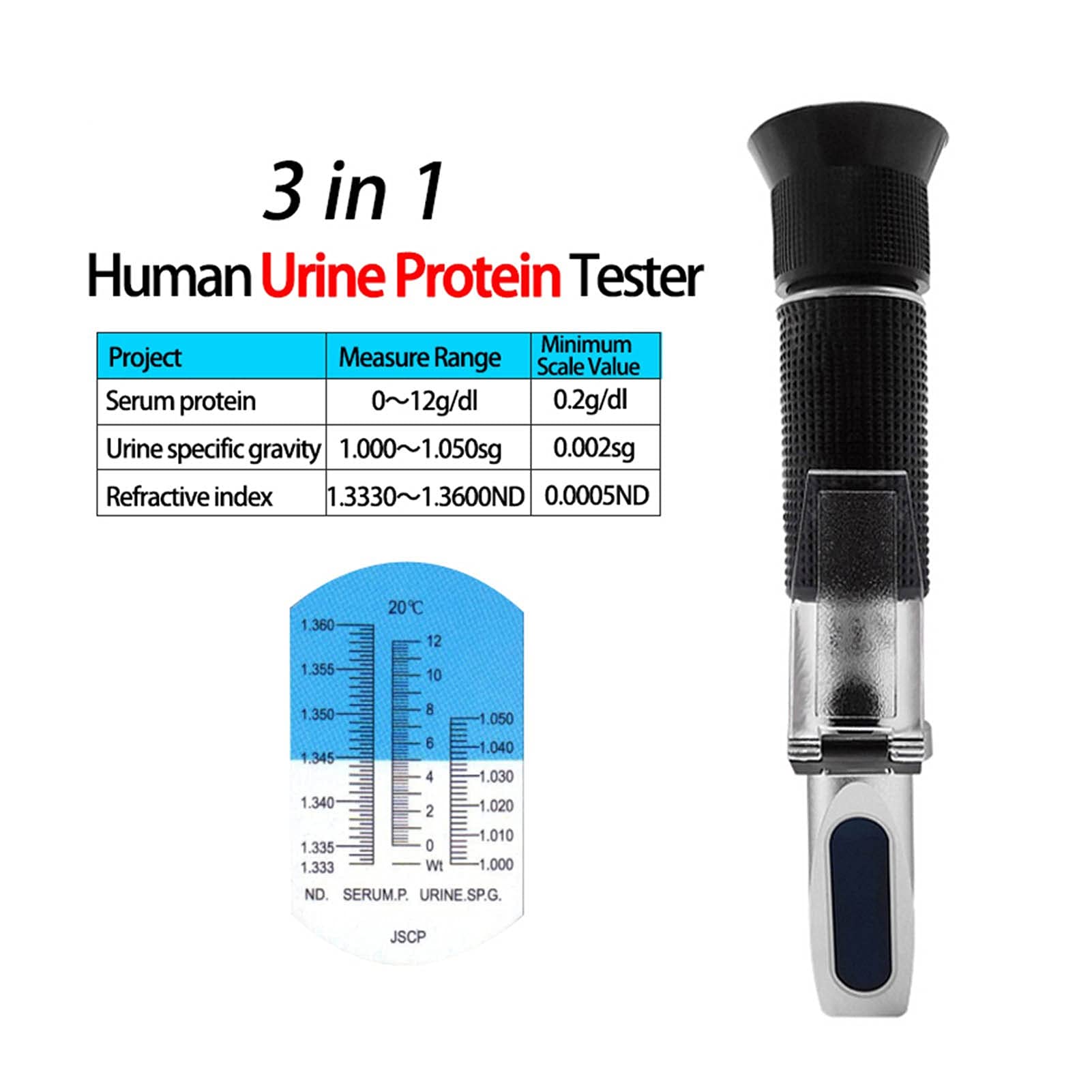 Refractómetro Digital, Probador de proteínas de orina Humana, refractómetro medidor 0-12G / DL proteína sérica 1.000-1.050sg Medidor de Gravedad específico de orina