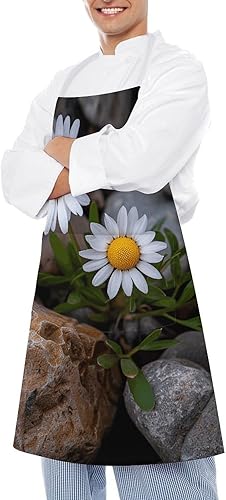Miniatura 4 de Personalized Daisies And Rocks Adult Apron, Kitchen Cooking Aprons for Woman Man, Adjustable Bib Apron with Pocket for Baking, BBQ Crafting