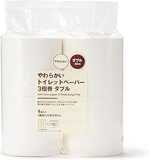 無印良品 やわらかいトイレットペーパー ３倍巻 ダブル ・４個入り／１個あたり長さ８０ｍ 84890994