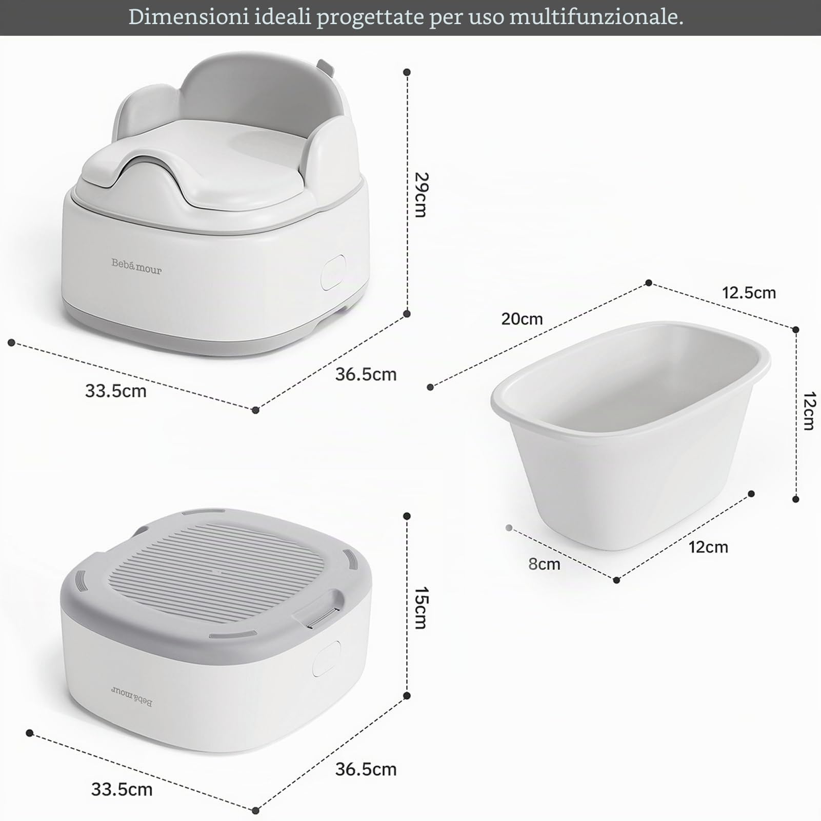 Bebamour Vasino da viaggio per bambini pieghevole WC sedile per bambini portatile vasino formazione auto vasino con 100 pezzi Potty Liners,Grey(for multiple uses)