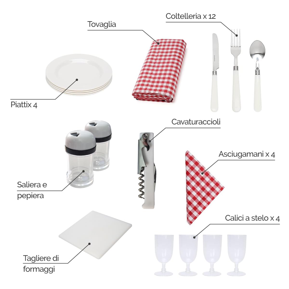 Linxor - Cestino da picnic isotermico con tovaglia e accessori - 4 persone