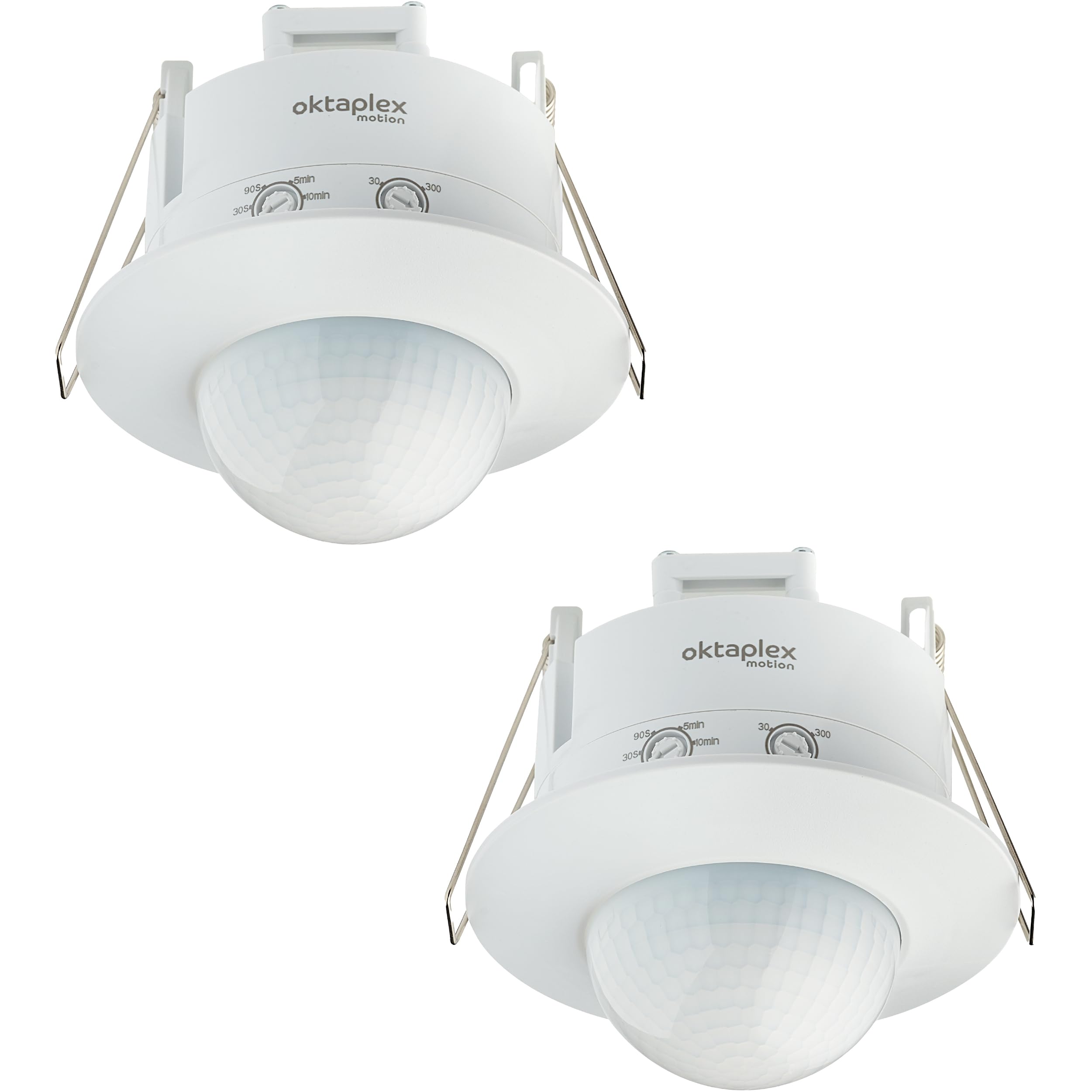 Oktaplex motion Sam - Set di 2 rilevatori di presenza da incasso a 360°, rilevatore di movimento a infrarossi, 230 V, sensore di presenza, da incasso, interno bianco