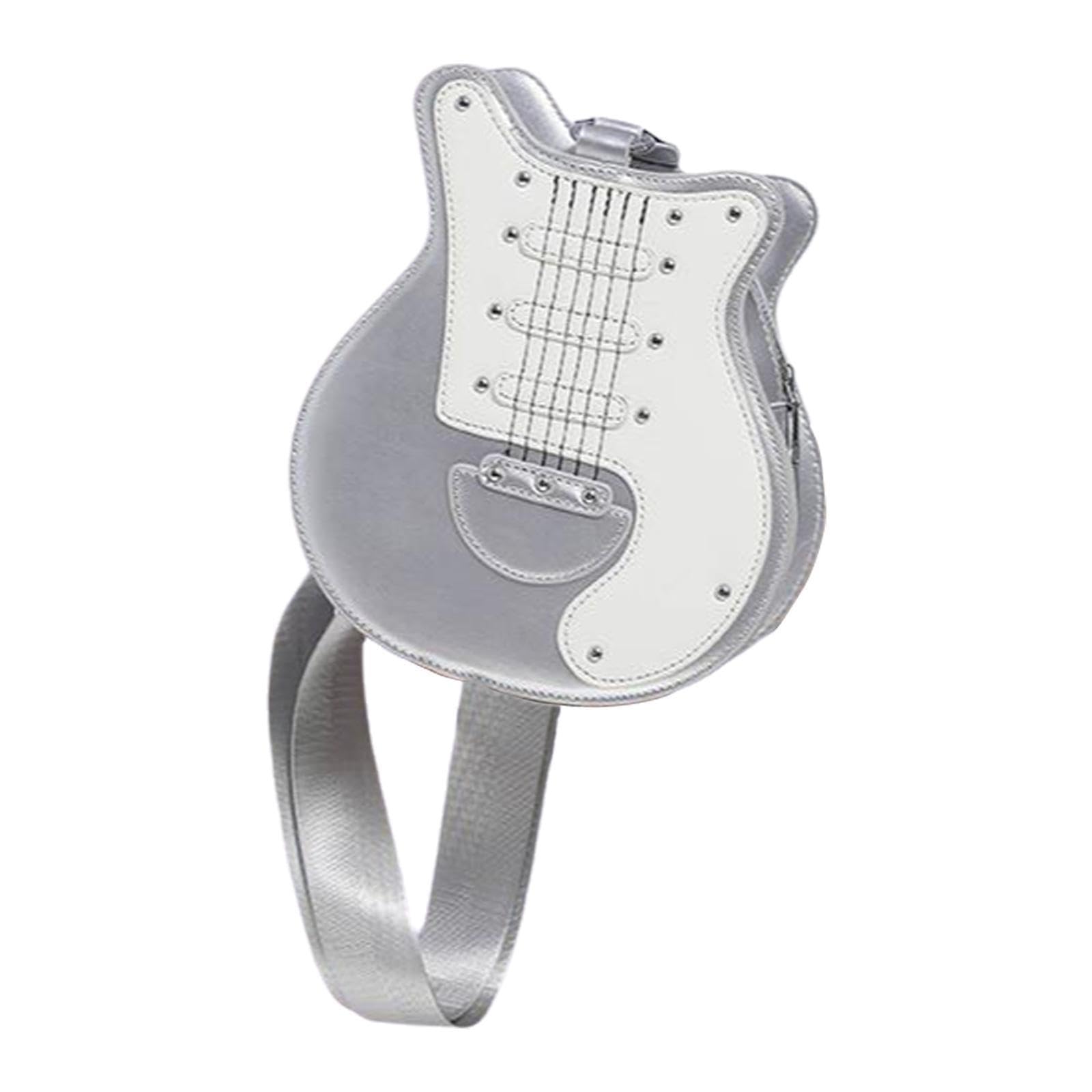 Auyxssz Women's Silver Unique Shoulder Handbag Stylish Guitar Shaped Crossbody Bag Fashion Party Travel Event Shoulder Bag Features Distinctive Guitar Shape Fashion, 20 X23 X8 Cm