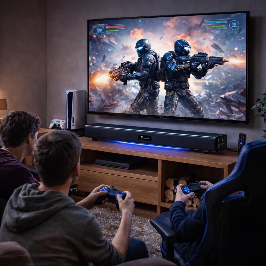 TECHMADE Barre de Son TV Bluetooth | Puissance maximale 120 W, Basses Profondes, Audio stéréo | Bluetooth, AUX, HDMI Arc, Optique (2.1)