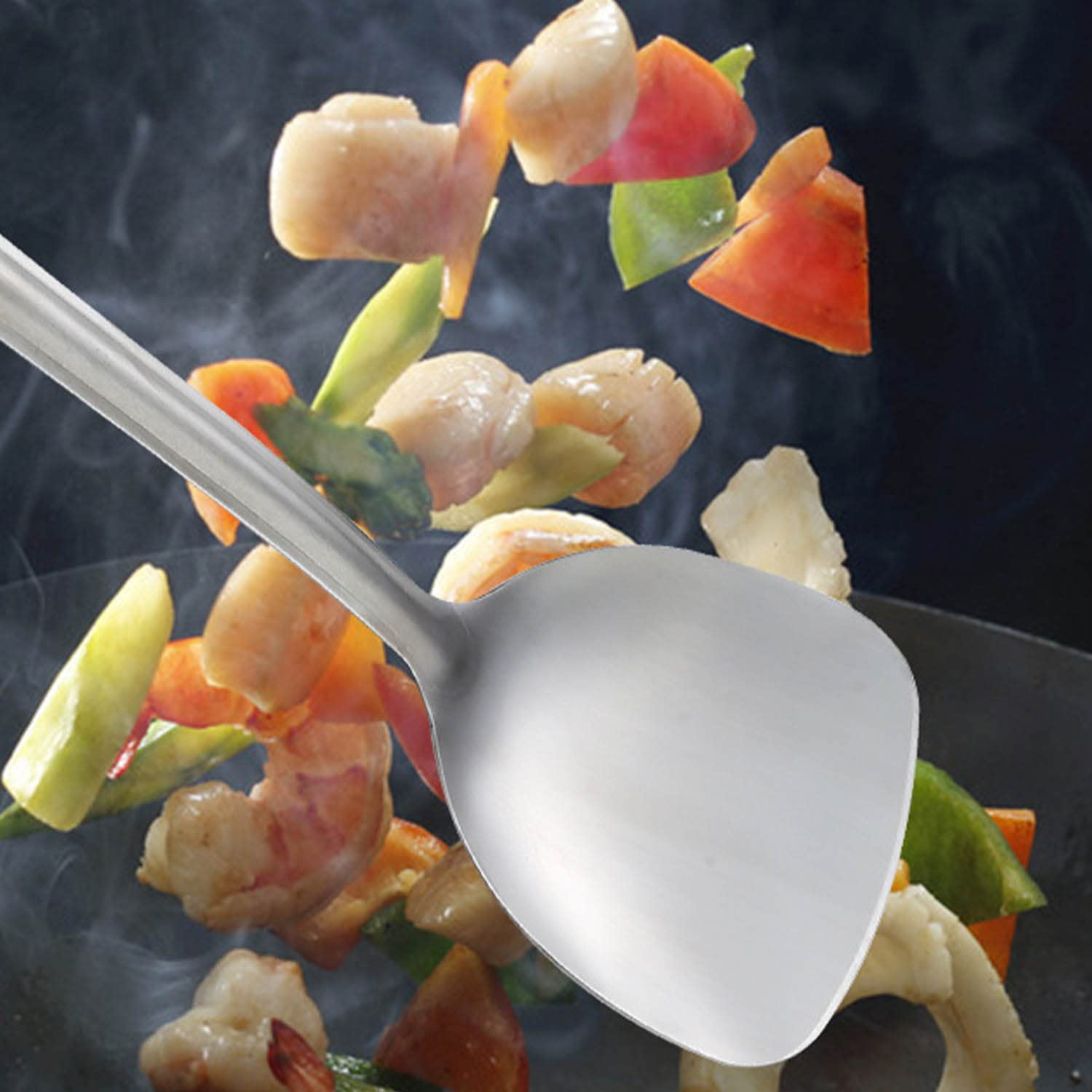 Ensemble D'ustensiles de Cuisine en Acier Inoxydable 4 Pièces Wok Spatule Louche Cuillère à Fente Spatule à Fente Turner pour Home Restaurant Hotel