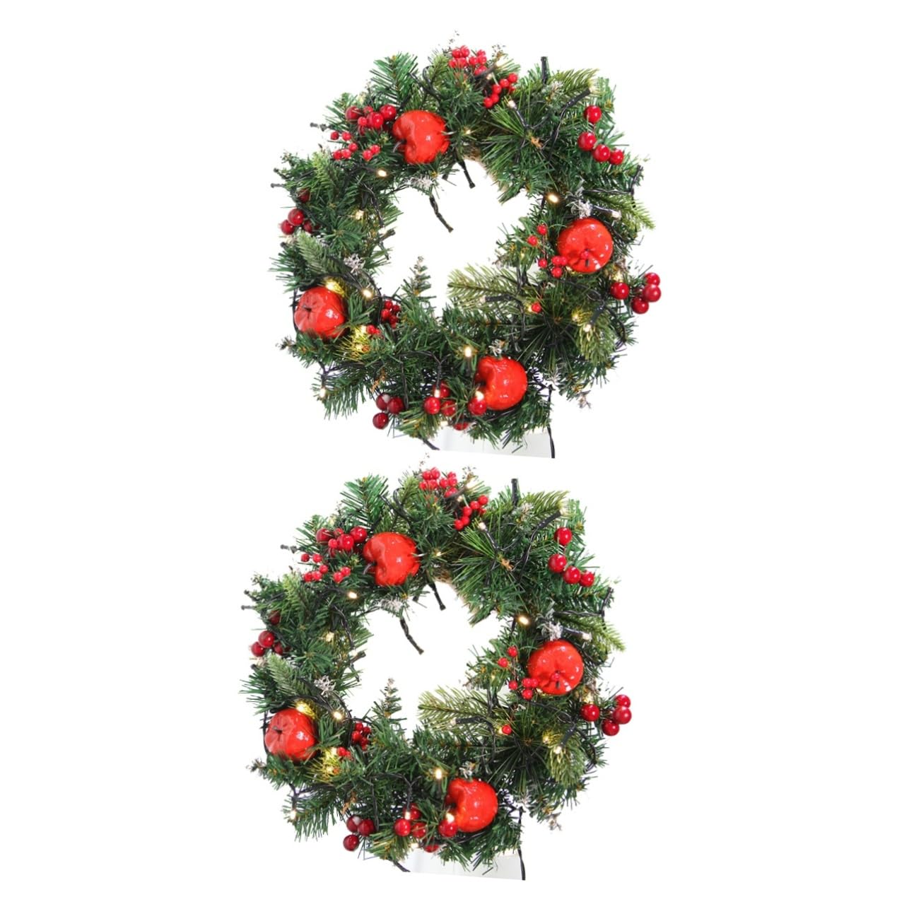 ABOOFAN 2 Pièces Couronne De Guirlande De Noël Couronne De Noël avec Lumière Couronne De Baies Artificielle Couronne De Porte De Guirlande Lumineuse avec des Lumières