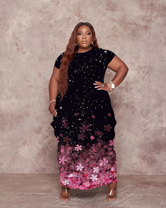 Image of YeGine Oversize Tshirt Dress Plus Size Short Sleeve Maxi Dress with Pockets