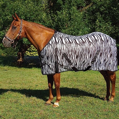 Country Pride Zebra Print Soft Mesh Fly Sheet for Horses, Summer Insect Protection, Adjustable Double Buckle Front, Shoulder Gussets, Removable Leg Straps, Breathable Mesh Horse Blanket (78 in)