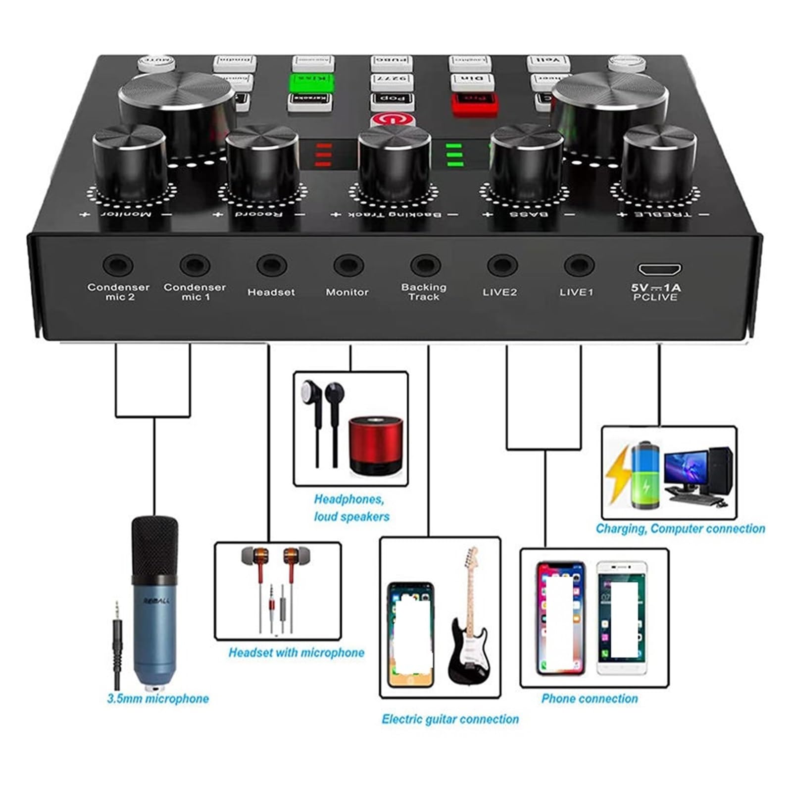 BM800 V8S Soundkarte Profi-Set BM800 Mic Studio Kondensator Mikrofon for Podcast Aufnahme Live-Streaming,Ultrapräzise(Golden black)