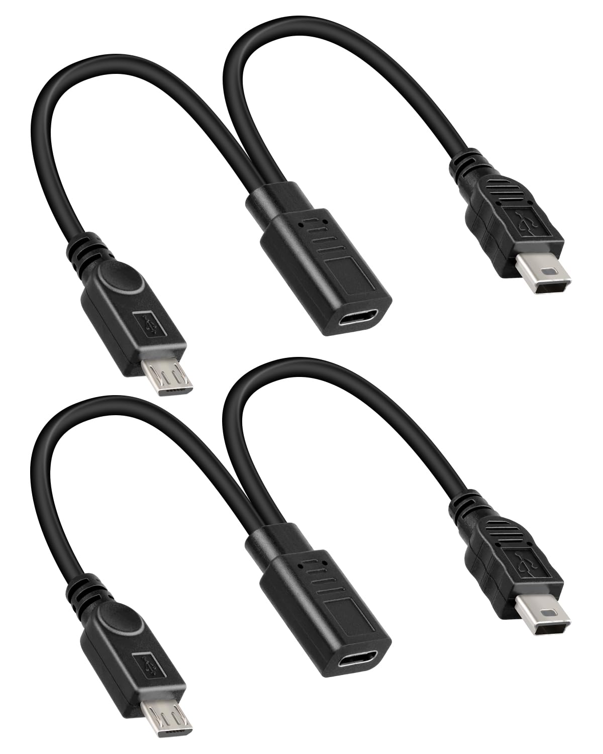 RIIEYOCA USB C Splitter Short Type C Splitter Female to Micro Male& Mini Male Cable, Only Support Charging,USB c 1 in 2 Out Extension Cable(1FT/2Pack Charging Only)